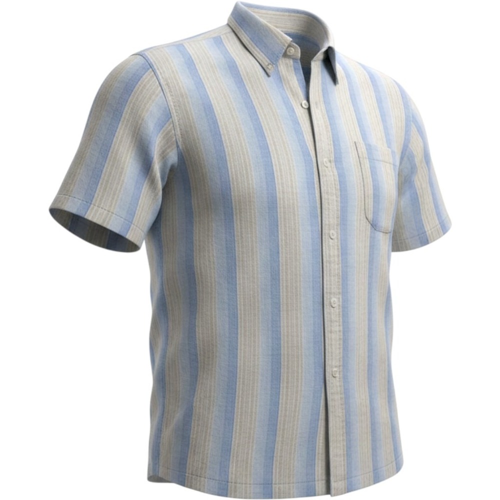 Tommy Bahama Men's 1XB Blue Tan Striped 100% Linen Short Sleeve Shirt BT34319